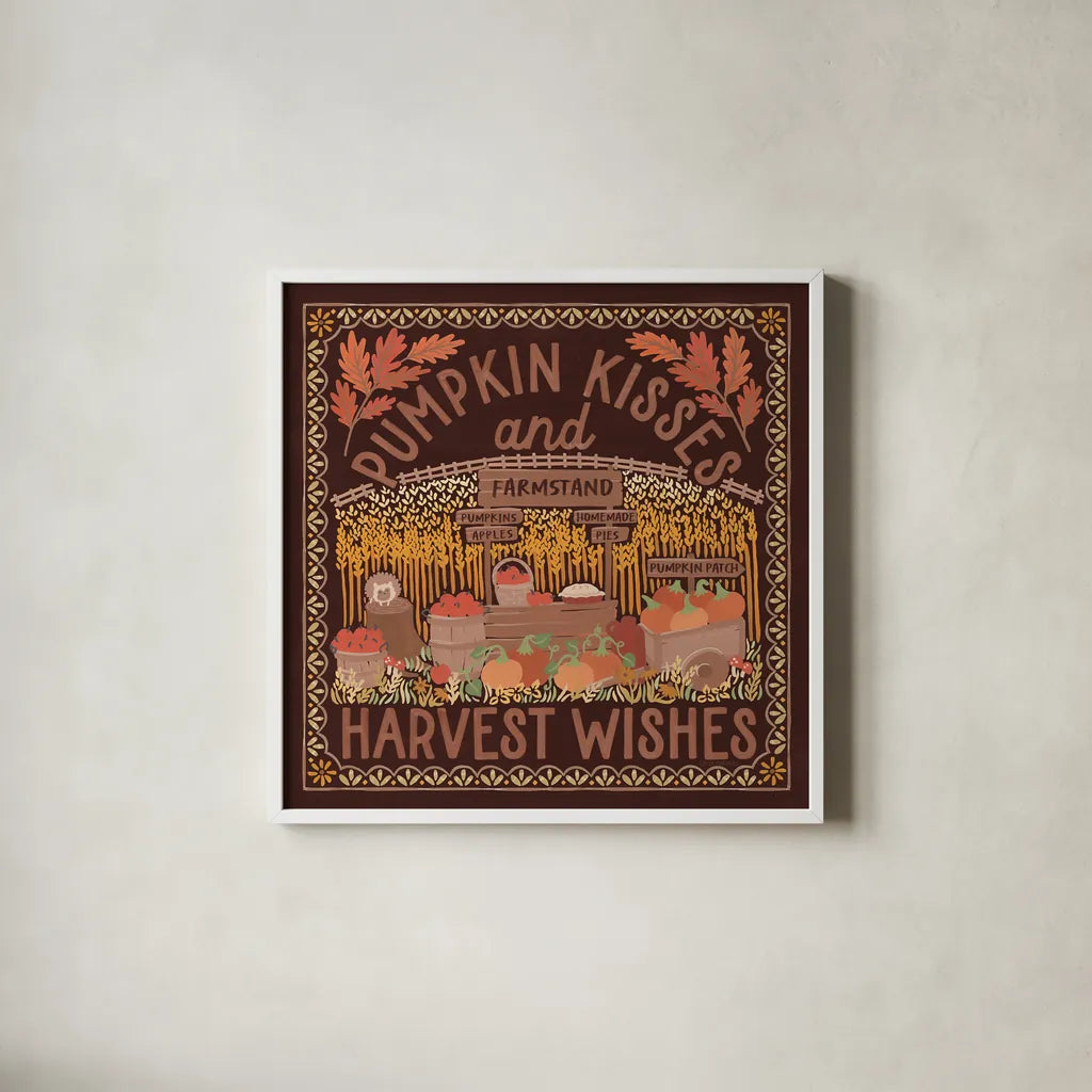 Autumn Days V Dark by Laura Marshall. Shown in a crisp white glass frame for a clean and minimalist style. Available as an archival giclee rolled canvas, fine art paper, or poster print. SKU 90594a.