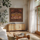 Autumn Days V Dark by Laura Marshall. Shown in a natural wood frame in a cozy modern living room. Available as an archival giclee rolled canvas, fine art paper, or poster print. SKU 90594a.