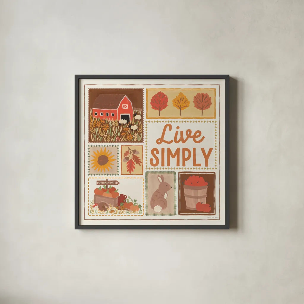 Autumn Days VII by Laura Marshall. Shown in a sleek black glass frame for a contemporary gallery look. Available as an archival giclee rolled canvas, fine art paper, or poster print. SKU 90585a.