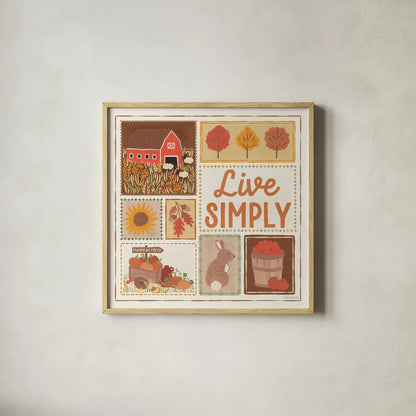 Autumn Days VII by Laura Marshall. Shown in a natural wood glass frame for a timeless modern aesthetic. Available as an archival giclee rolled canvas, fine art paper, or poster print. SKU 90585a.