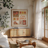 Autumn Days VII by Laura Marshall. Shown in a natural wood frame in a cozy modern living room. Available as an archival giclee rolled canvas, fine art paper, or poster print. SKU 90585a.