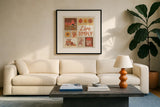 Autumn Days VII by Laura Marshall. Displayed in a glass frame with matte in a clean modern living room. Available as an archival giclee rolled canvas, fine art paper, or poster print. SKU 90585a.