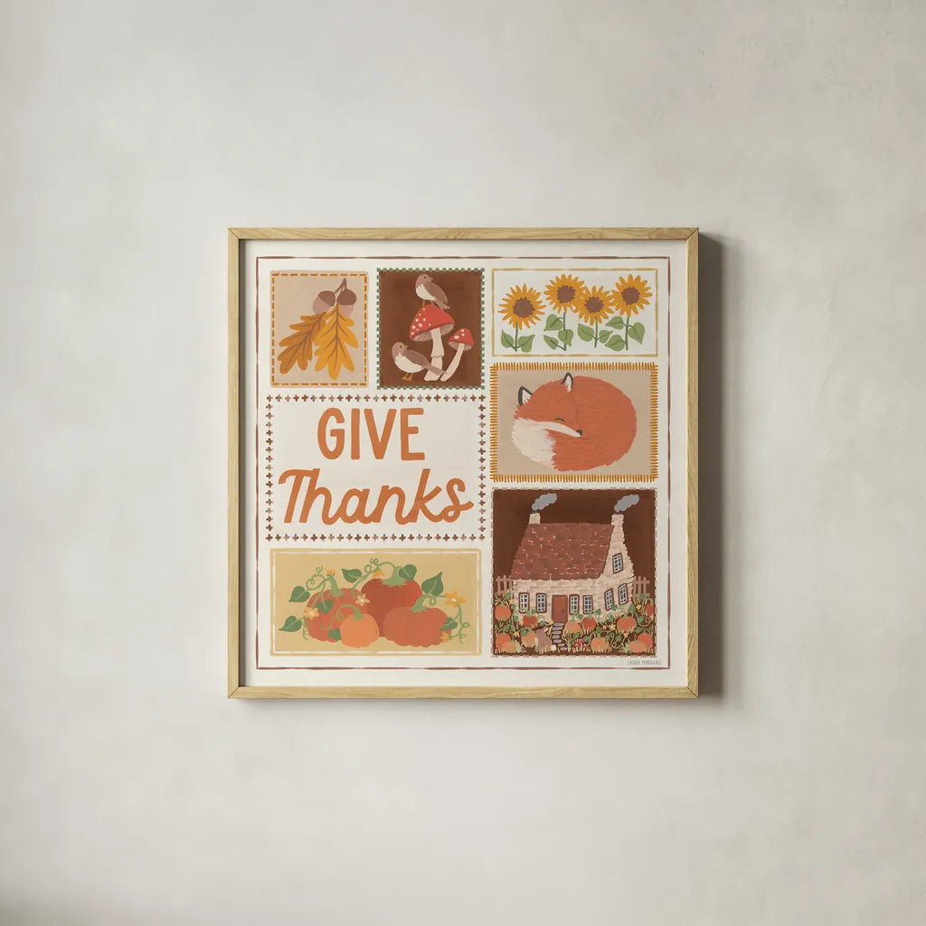 Autumn Days VIII by Laura Marshall. Shown in a natural wood glass frame for a timeless modern aesthetic. Available as an archival giclee rolled canvas, fine art paper, or poster print. SKU 90586a.