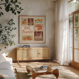 Autumn Days VIII by Laura Marshall. Shown in a natural wood frame in a cozy modern living room. Available as an archival giclee rolled canvas, fine art paper, or poster print. SKU 90586a.