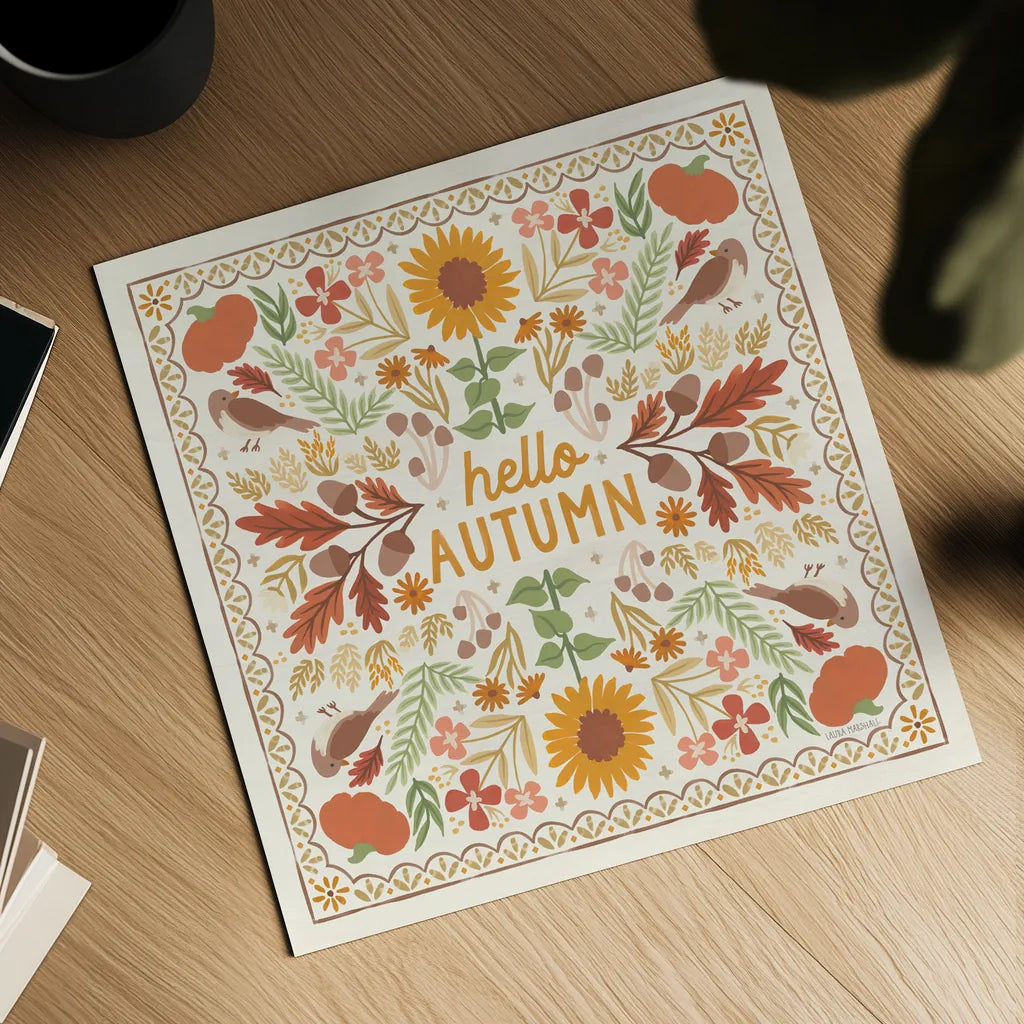 Autumn Days X by Laura Marshall. Shown as a detailed flat fine art print, highlighting archival giclee quality. Available as an archival giclee rolled canvas, fine art paper, or poster print. SKU 90588a.