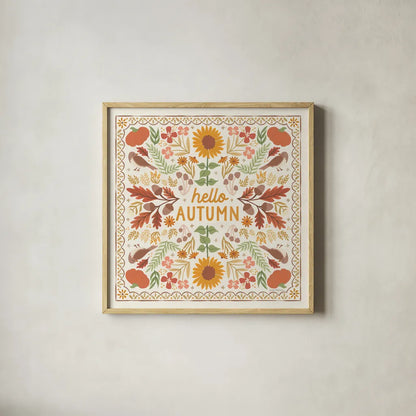 Autumn Days X by Laura Marshall. Shown in a natural wood glass frame for a timeless modern aesthetic. Available as an archival giclee rolled canvas, fine art paper, or poster print. SKU 90588a.