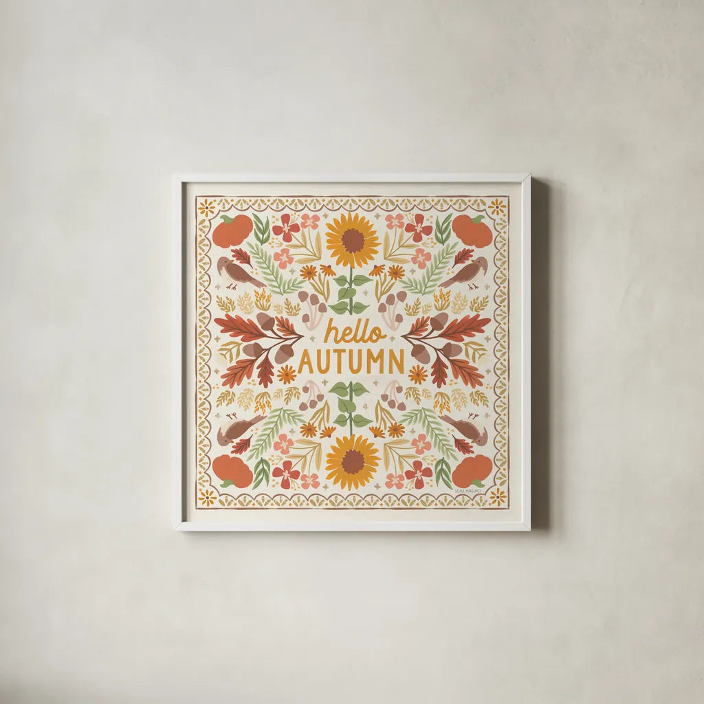 Autumn Days X by Laura Marshall. Shown in a crisp white glass frame for a clean and minimalist style. Available as an archival giclee rolled canvas, fine art paper, or poster print. SKU 90588a.