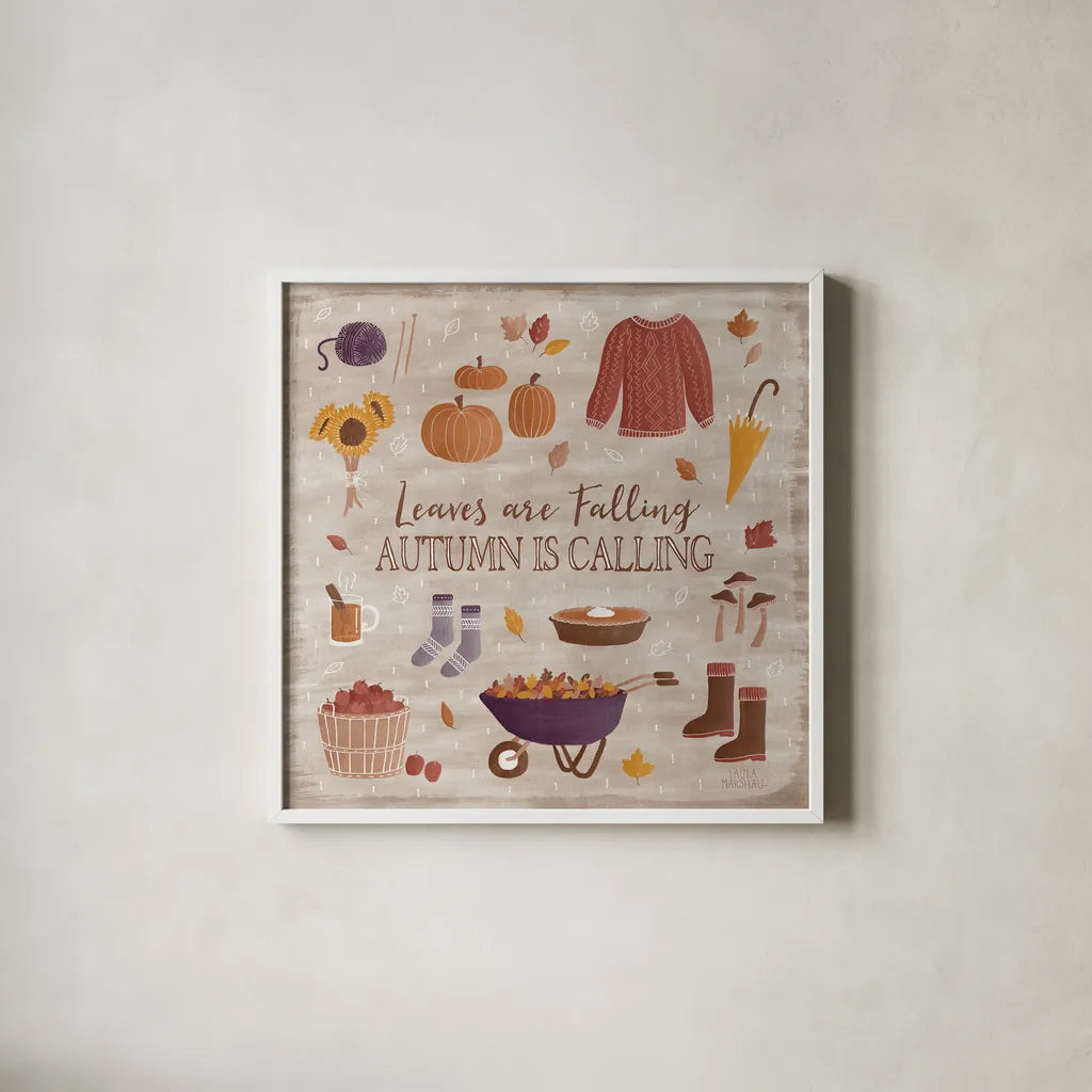 Autumn Enchantment I by Laura Marshall. Shown in a crisp white glass frame for a clean and minimalist style. Available as an archival giclee rolled canvas, fine art paper, or poster print. SKU 31589a.