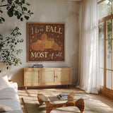 Autumn Enchantment V by Laura Marshall. Shown in a natural wood frame in a cozy modern living room. Available as an archival giclee rolled canvas, fine art paper, or poster print. SKU 31593a.