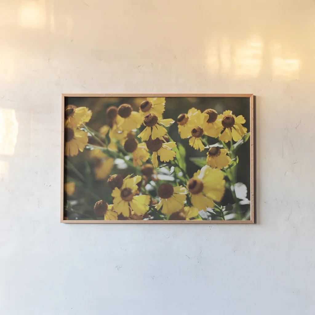 Autumn Flowers II by Laura Marshall. shown as a paper print in a natural frame. Available as a archival giclee rolled canvas, fine art paper, or poster print. SKU 63258i.