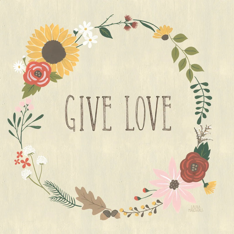 Autumn Garden Give Love by Laura Marshall. SKU 36818a. Archival Giclee Fine art print for wall decor.
