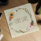 Autumn Garden Give Love by Laura Marshall. Shown as a detailed flat fine art print, highlighting archival giclee quality. Available as an archival giclee rolled canvas, fine art paper, or poster print. SKU 36818a.