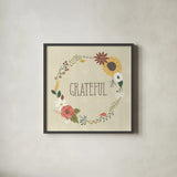 Autumn Garden Grateful by Laura Marshall. Shown in a sleek black glass frame for a contemporary gallery look. Available as an archival giclee rolled canvas, fine art paper, or poster print. SKU 36816a.