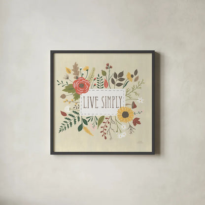 Autumn Garden I by Laura Marshall. Shown in a sleek black glass frame for a contemporary gallery look. Available as an archival giclee rolled canvas, fine art paper, or poster print. SKU 35867a.