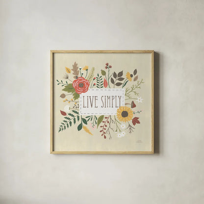 Autumn Garden I by Laura Marshall. Shown in a natural wood glass frame for a timeless modern aesthetic. Available as an archival giclee rolled canvas, fine art paper, or poster print. SKU 35867a.