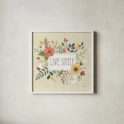 Autumn Garden I by Laura Marshall. Shown in a crisp white glass frame for a clean and minimalist style. Available as an archival giclee rolled canvas, fine art paper, or poster print. SKU 35867a.