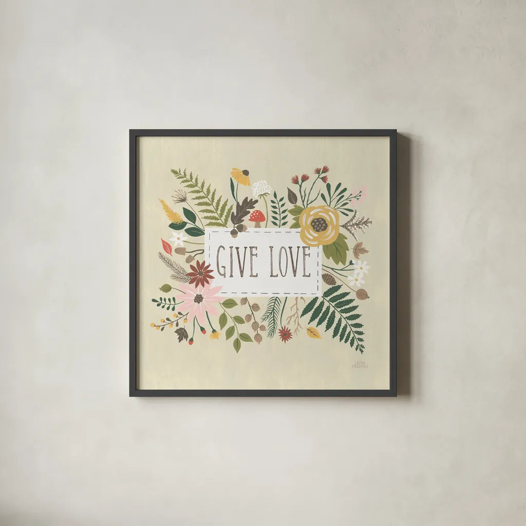 Autumn Garden II by Laura Marshall. Shown in a sleek black glass frame for a contemporary gallery look. Available as an archival giclee rolled canvas, fine art paper, or poster print. SKU 35868a.