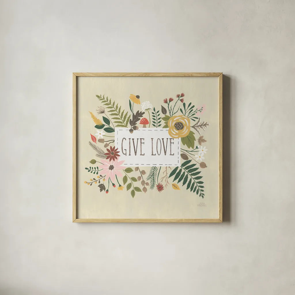 Autumn Garden II by Laura Marshall. Shown in a natural wood glass frame for a timeless modern aesthetic. Available as an archival giclee rolled canvas, fine art paper, or poster print. SKU 35868a.