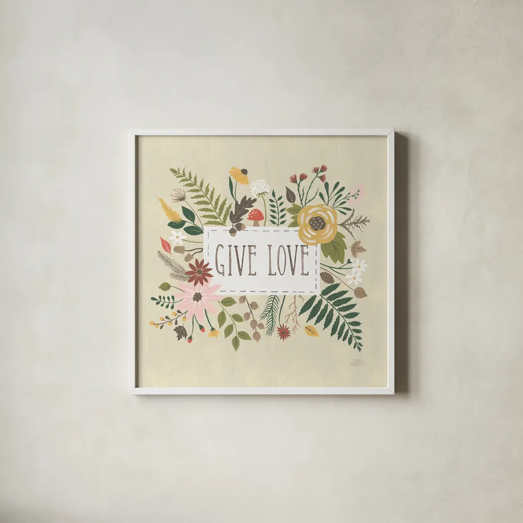 Autumn Garden II by Laura Marshall. Shown in a crisp white glass frame for a clean and minimalist style. Available as an archival giclee rolled canvas, fine art paper, or poster print. SKU 35868a.