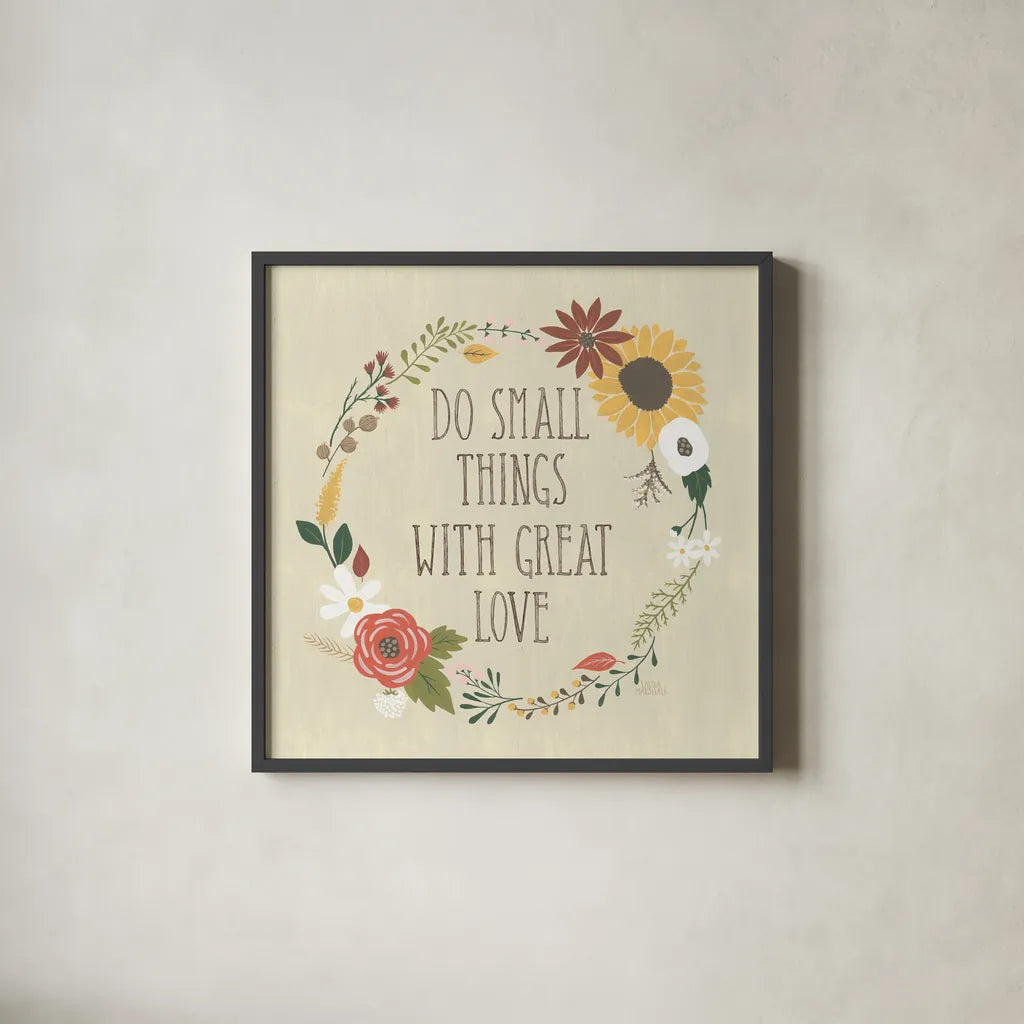 Autumn Garden III by Laura Marshall. Shown in a sleek black glass frame for a contemporary gallery look. Available as an archival giclee rolled canvas, fine art paper, or poster print. SKU 35869a.