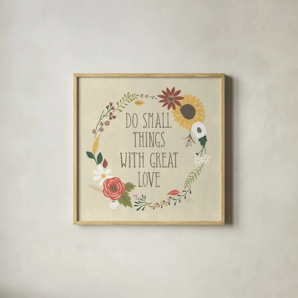 Autumn Garden III by Laura Marshall. Shown in a natural wood glass frame for a timeless modern aesthetic. Available as an archival giclee rolled canvas, fine art paper, or poster print. SKU 35869a.