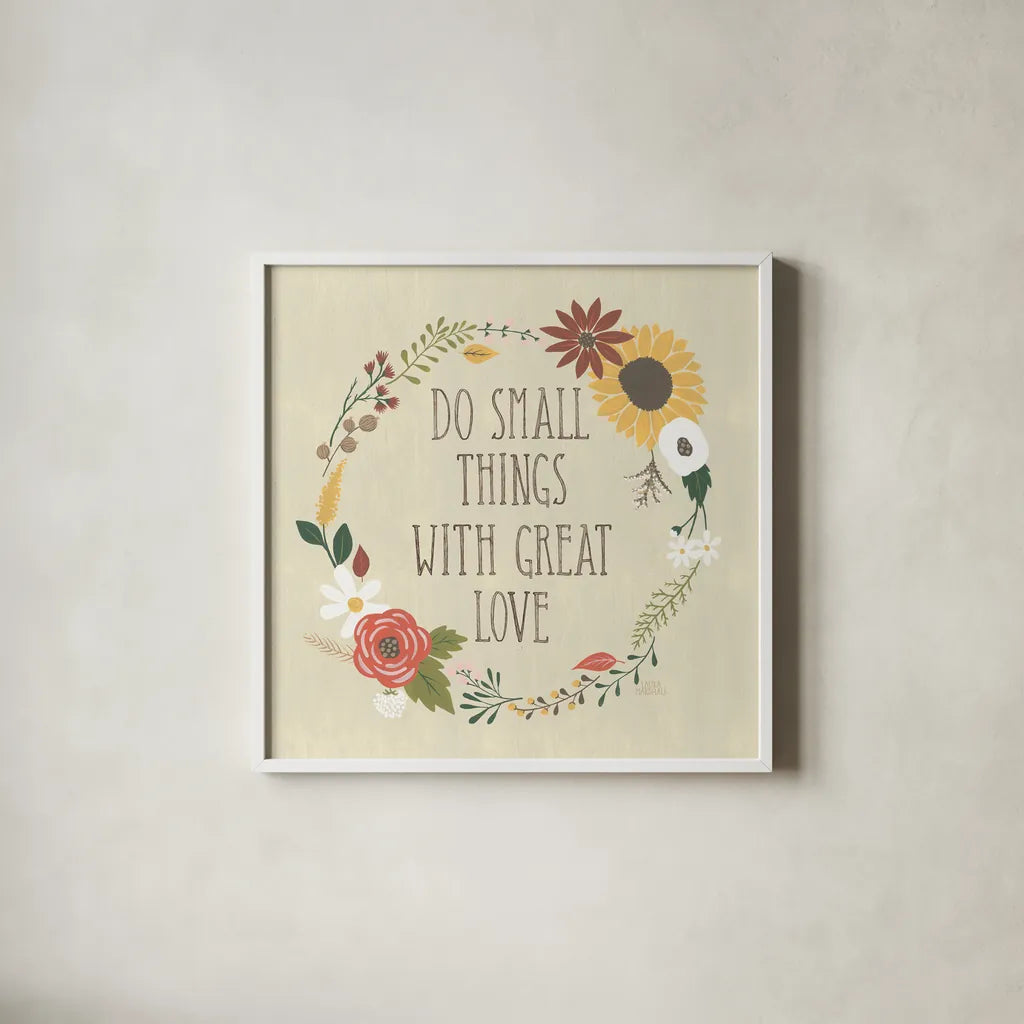 Autumn Garden III by Laura Marshall. Shown in a crisp white glass frame for a clean and minimalist style. Available as an archival giclee rolled canvas, fine art paper, or poster print. SKU 35869a.