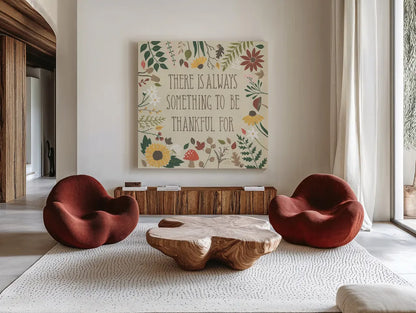 Autumn Garden V by Laura Marshall. Shown as extra-large giant wall art in a modern living room. Available as an archival giclee rolled canvas, fine art paper, or poster print. SKU 35871a.