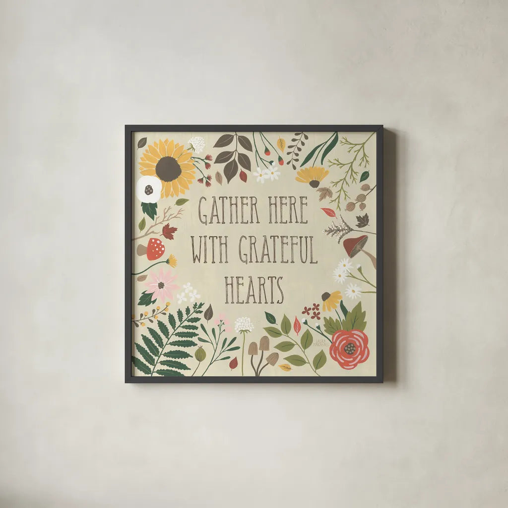 Autumn Garden VI by Laura Marshall. Shown in a sleek black glass frame for a contemporary gallery look. Available as an archival giclee rolled canvas, fine art paper, or poster print. SKU 35872a.