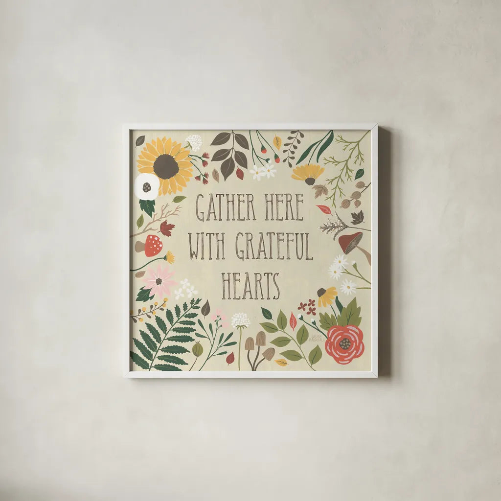 Autumn Garden VI by Laura Marshall. Shown in a crisp white glass frame for a clean and minimalist style. Available as an archival giclee rolled canvas, fine art paper, or poster print. SKU 35872a.