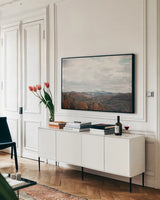 Autumn Hills I by Laura Marshall. shown as a framed stretched canvas in a living room above a console. Available as a archival giclee rolled canvas, fine art paper, or poster print. SKU 68099i.