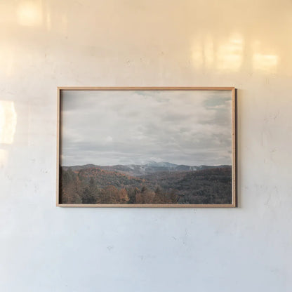 Autumn Hills I by Laura Marshall. shown as a paper print in a natural frame. Available as a archival giclee rolled canvas, fine art paper, or poster print. SKU 68099i.