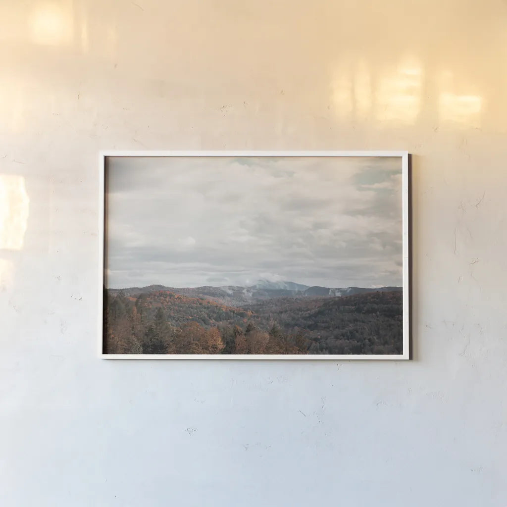 Autumn Hills I by Laura Marshall. shown as a paper print in a white frame. Available as a archival giclee rolled canvas, fine art paper, or poster print. SKU 68099i.