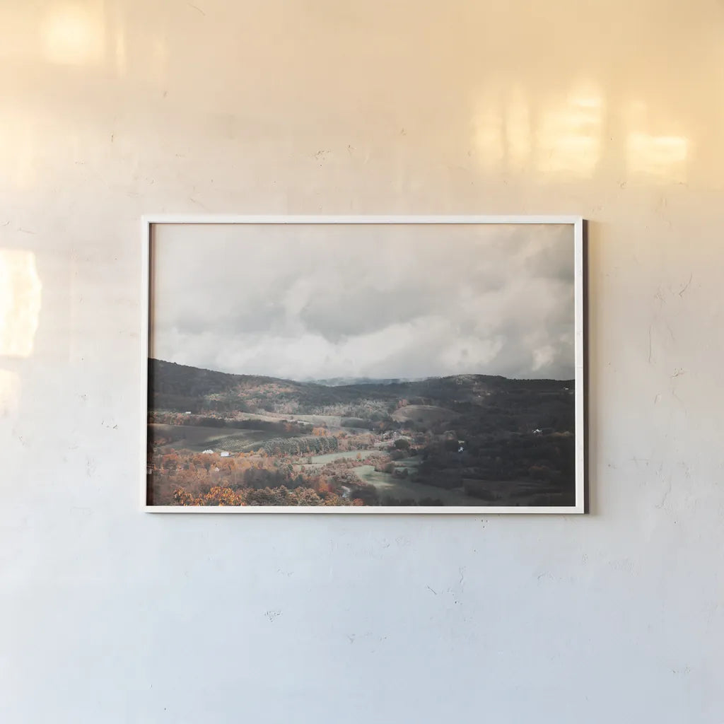 Autumn Hills II by Laura Marshall. shown as a paper print in a white frame. Available as a archival giclee rolled canvas, fine art paper, or poster print. SKU 68100i.