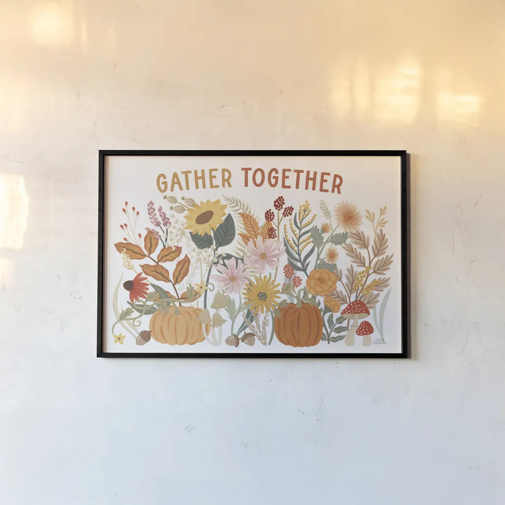 Autumn Meadow I by Laura Marshall. shown as a paper print in a black flame. Available as a archival giclee rolled canvas, fine art paper, or poster print. SKU 82121i.