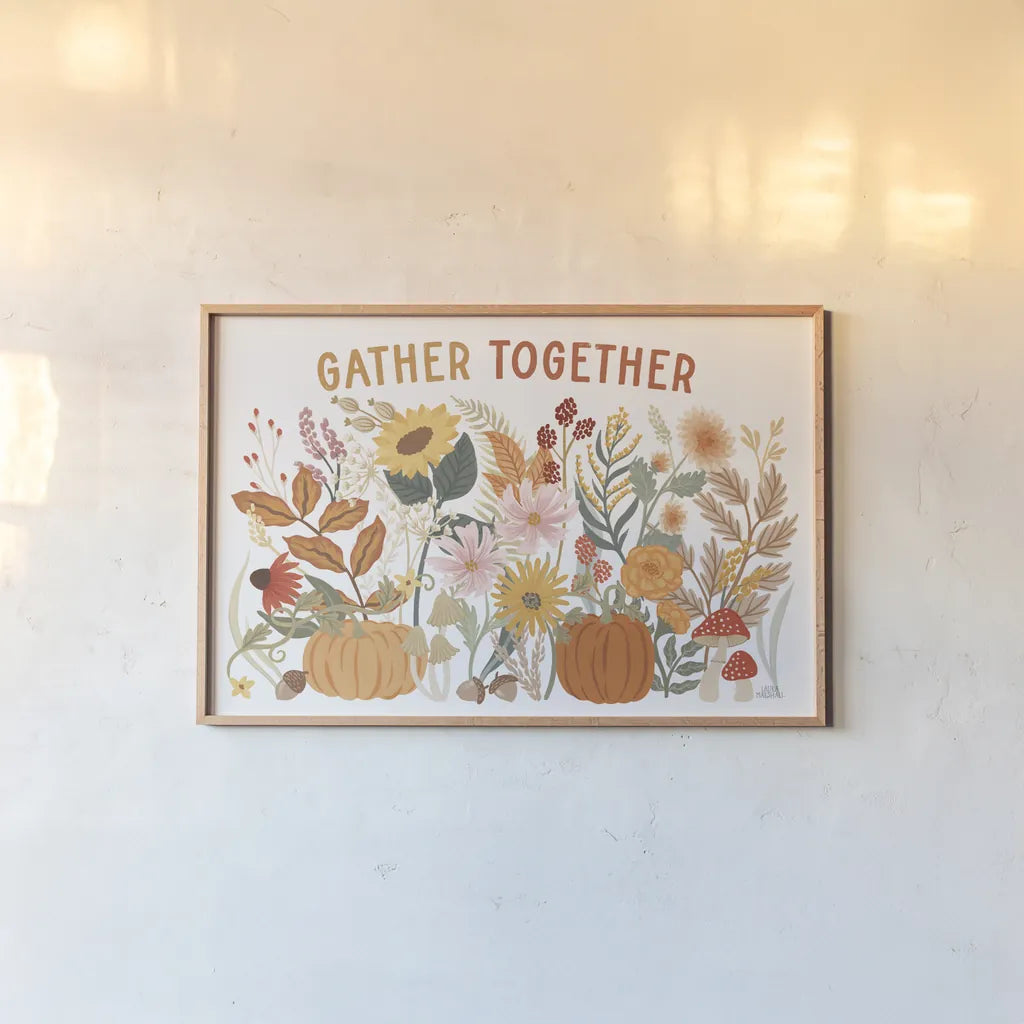 Autumn Meadow I by Laura Marshall. shown as a paper print in a natural frame. Available as a archival giclee rolled canvas, fine art paper, or poster print. SKU 82121i.