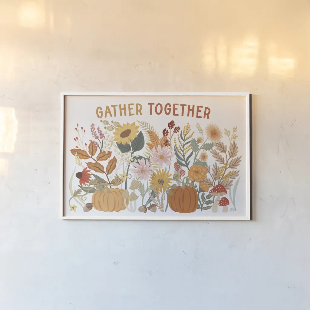 Autumn Meadow I by Laura Marshall. shown as a paper print in a white frame. Available as a archival giclee rolled canvas, fine art paper, or poster print. SKU 82121i.