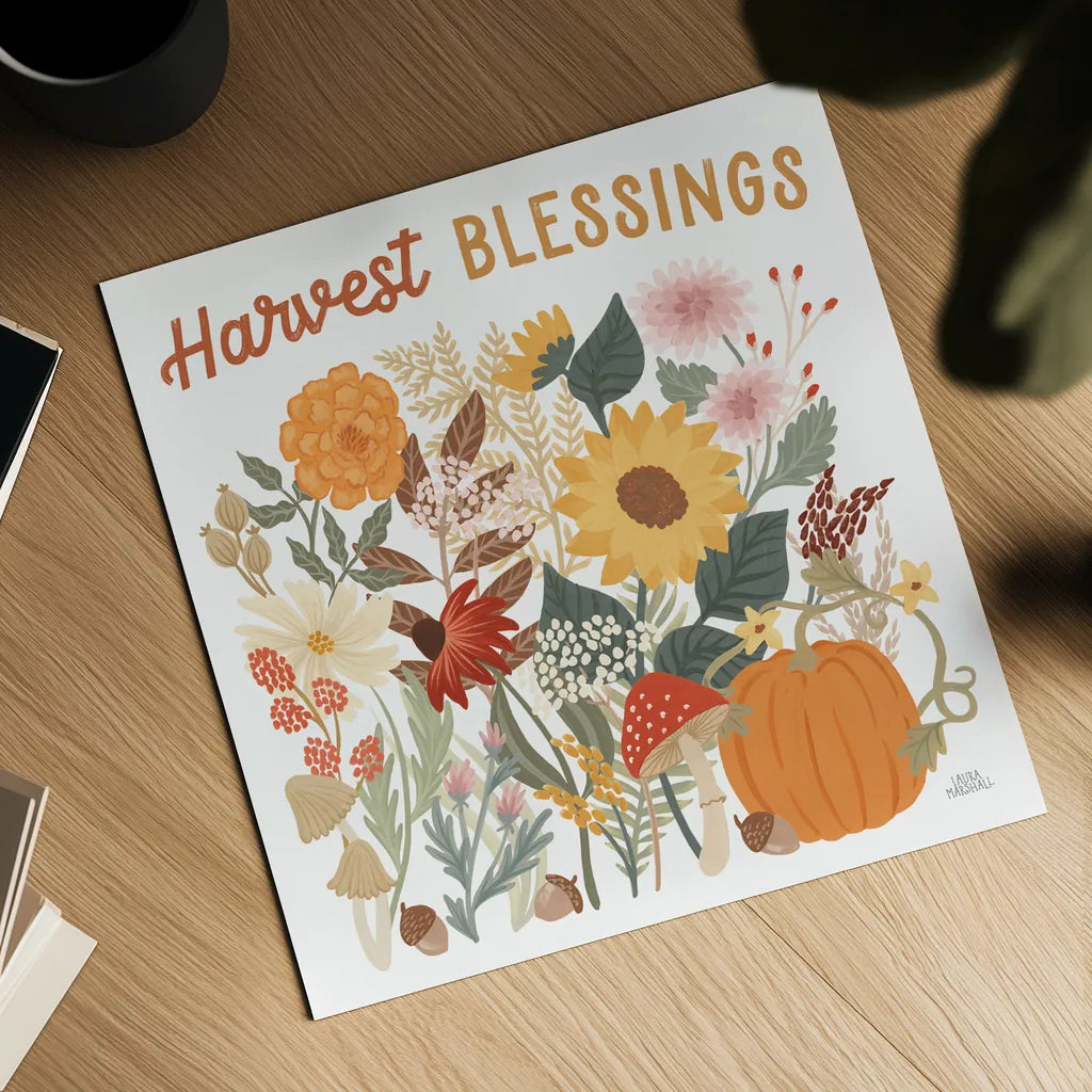 Autumn Meadow II by Laura Marshall. Shown as a detailed flat fine art print, highlighting archival giclee quality. Available as an archival giclee rolled canvas, fine art paper, or poster print. SKU 82122a.