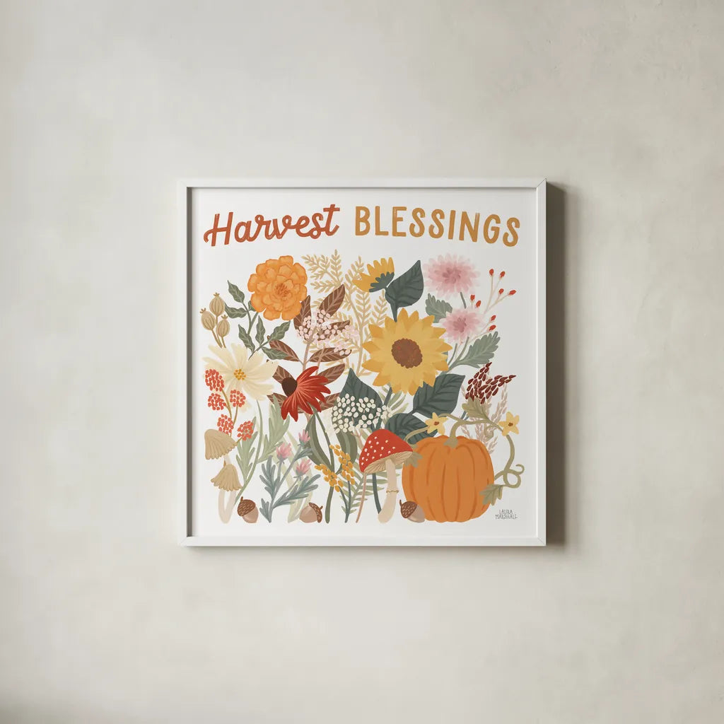 Autumn Meadow II by Laura Marshall. Shown in a crisp white glass frame for a clean and minimalist style. Available as an archival giclee rolled canvas, fine art paper, or poster print. SKU 82122a.