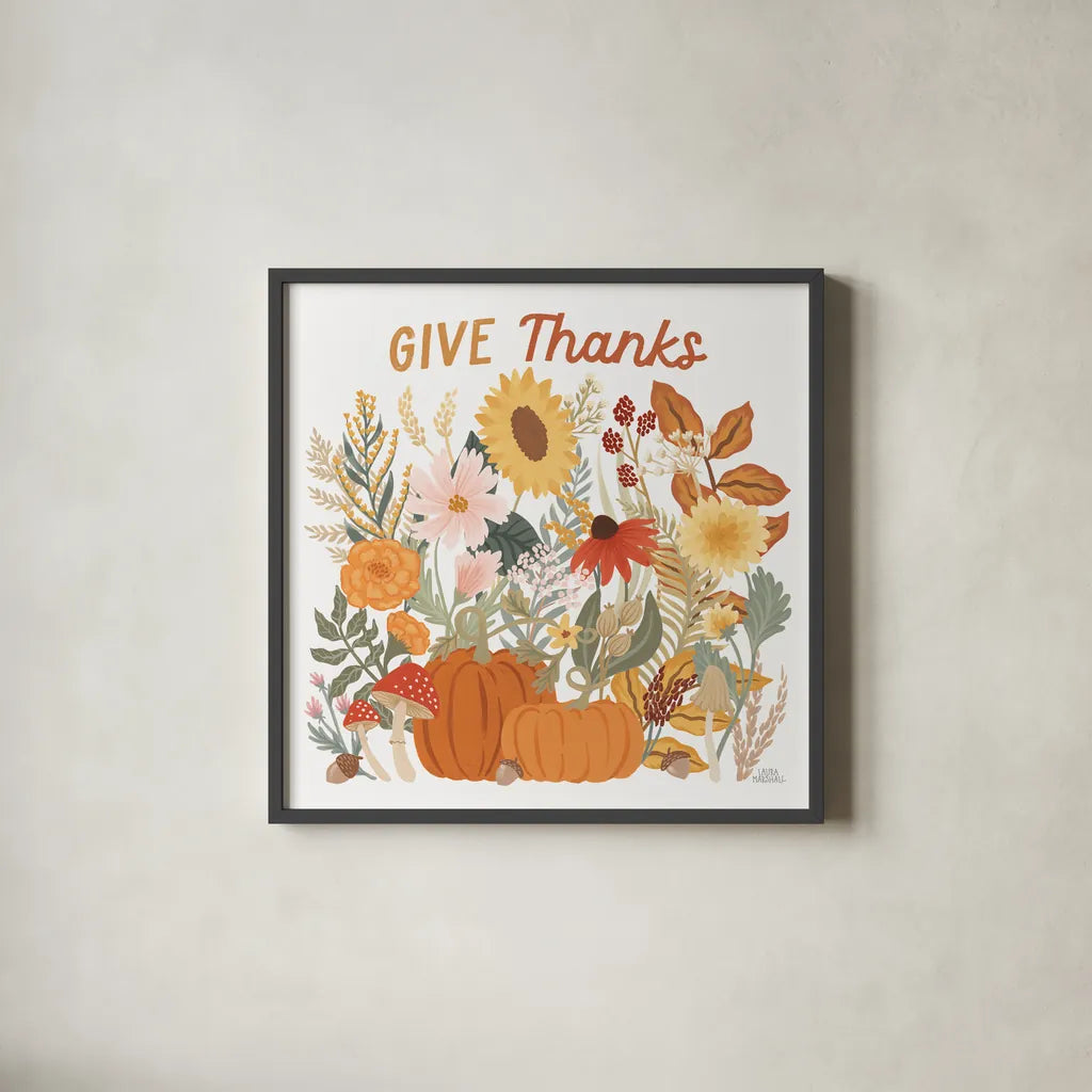 Autumn Meadow III by Laura Marshall. Shown in a sleek black glass frame for a contemporary gallery look. Available as an archival giclee rolled canvas, fine art paper, or poster print. SKU 82123a.