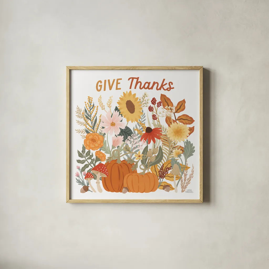 Autumn Meadow III by Laura Marshall. Shown in a natural wood glass frame for a timeless modern aesthetic. Available as an archival giclee rolled canvas, fine art paper, or poster print. SKU 82123a.