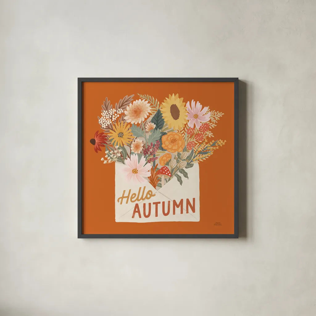 Autumn Meadow IV by Laura Marshall. Shown in a sleek black glass frame for a contemporary gallery look. Available as an archival giclee rolled canvas, fine art paper, or poster print. SKU 82124a.