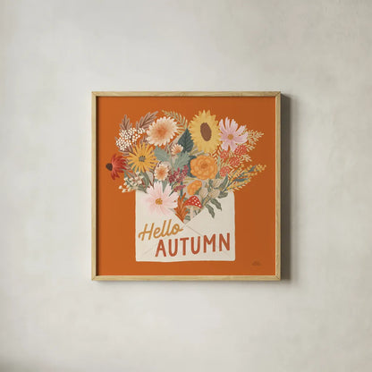 Autumn Meadow IV by Laura Marshall. Shown in a natural wood glass frame for a timeless modern aesthetic. Available as an archival giclee rolled canvas, fine art paper, or poster print. SKU 82124a.