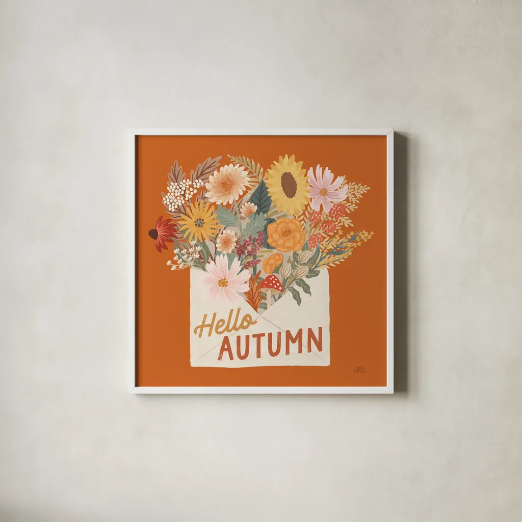 Autumn Meadow IV by Laura Marshall. Shown in a crisp white glass frame for a clean and minimalist style. Available as an archival giclee rolled canvas, fine art paper, or poster print. SKU 82124a.