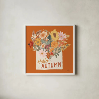 Autumn Meadow IV by Laura Marshall. Shown in a crisp white glass frame for a clean and minimalist style. Available as an archival giclee rolled canvas, fine art paper, or poster print. SKU 82124a.