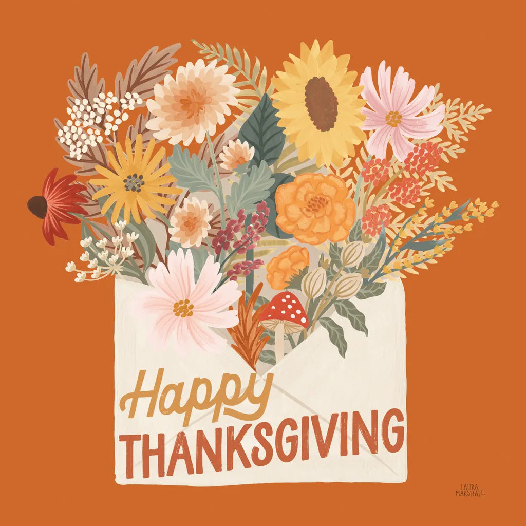 Autumn Meadow IV Happy Thanksgiving by Laura Marshall. SKU 100247a. Archival Giclee Fine art print for wall decor.