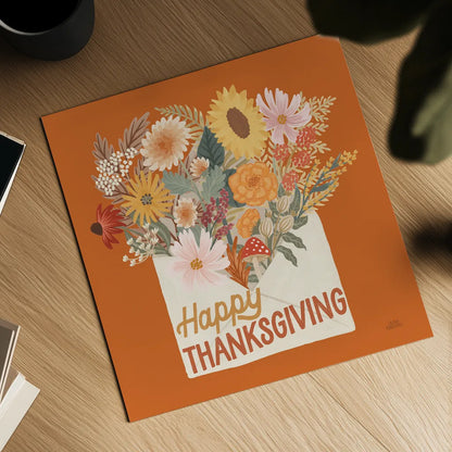 Autumn Meadow IV Happy Thanksgiving by Laura Marshall. Shown as a detailed flat fine art print, highlighting archival giclee quality. Available as an archival giclee rolled canvas, fine art paper, or poster print. SKU 100247a.