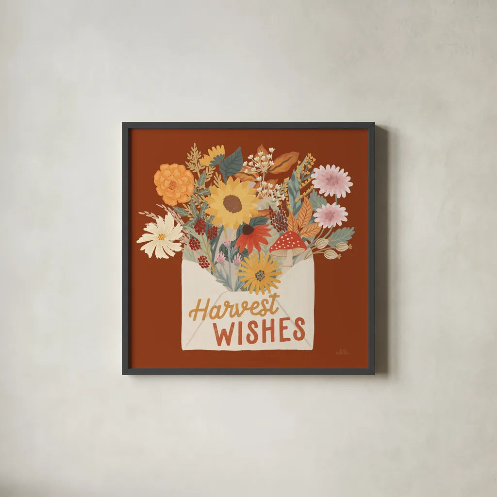 Autumn Meadow V by Laura Marshall. Shown in a sleek black glass frame for a contemporary gallery look. Available as an archival giclee rolled canvas, fine art paper, or poster print. SKU 82125a.