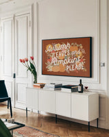 Autumn Meadow VI by Laura Marshall. shown as a framed stretched canvas in a living room above a console. Available as a archival giclee rolled canvas, fine art paper, or poster print. SKU 82126i.