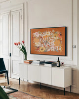 Autumn Meadow VII by Laura Marshall. shown as a framed stretched canvas in a living room above a console. Available as a archival giclee rolled canvas, fine art paper, or poster print. SKU 82127i.