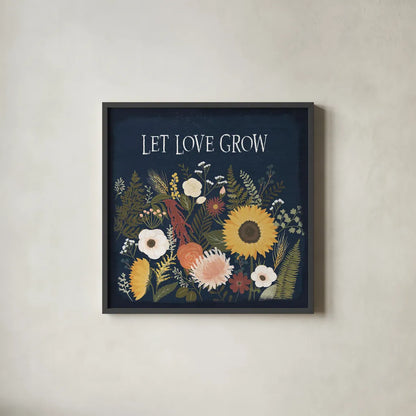 Autumn Romance I by Laura Marshall. Shown in a sleek black glass frame for a contemporary gallery look. Available as an archival giclee rolled canvas, fine art paper, or poster print. SKU 38456a.